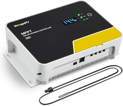 BougeRV MPPT Controlador de carga solar 40A, con control remoto de aplicación, pantalla LCD retroiluminada, sensor de temperatura, regulador de