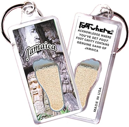 Miniatura 7 de Jamaica FootWhere Souvenir Llaveros. Juego de 6 piezas. Auténtico recuerdo de destino que reconoce dónde has puesto pie. Suelo genuino de ubicación