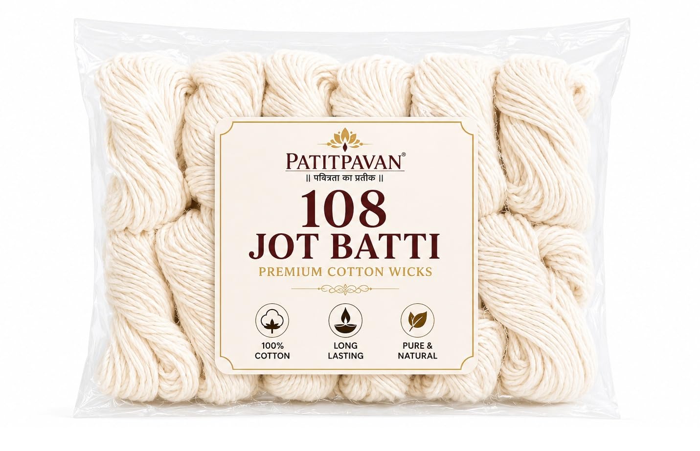Patitpavan 108 Jyot Cotton Batti for Pooja | Ready-to-Use Cotton Wicks for Diya, Havan, Aarti & Religious Rituals Pack of12-image-49