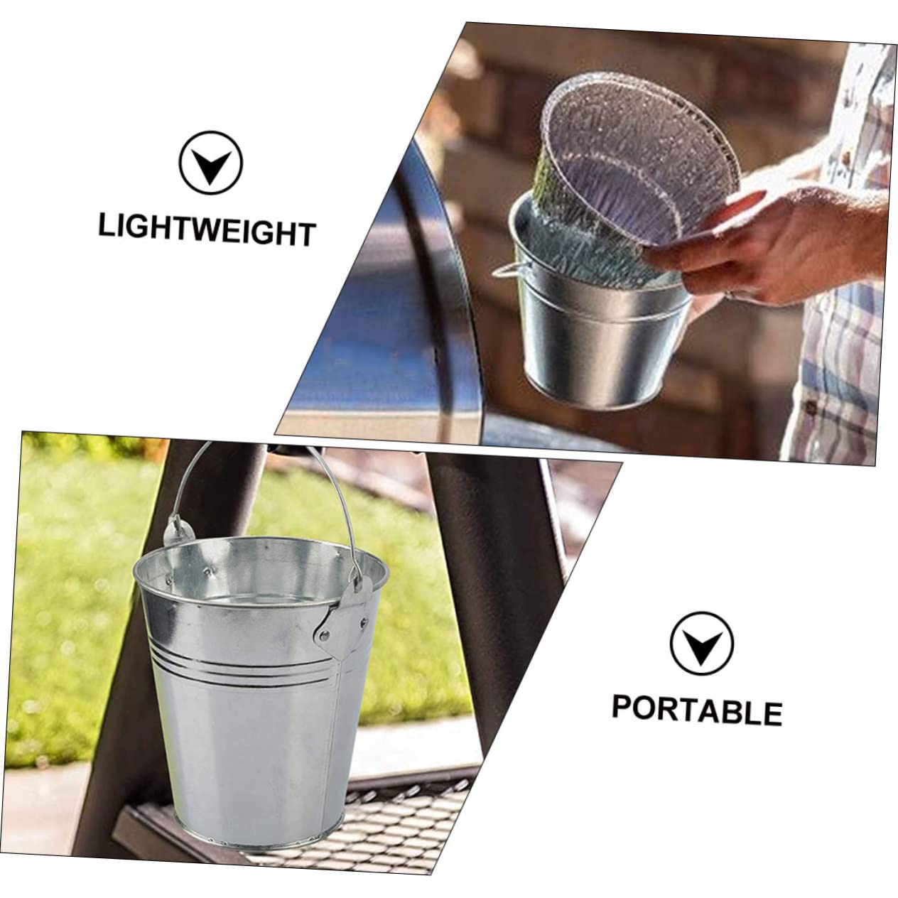 Barbecue Grease Bucket in Ferro Argento con 10 Pezzi