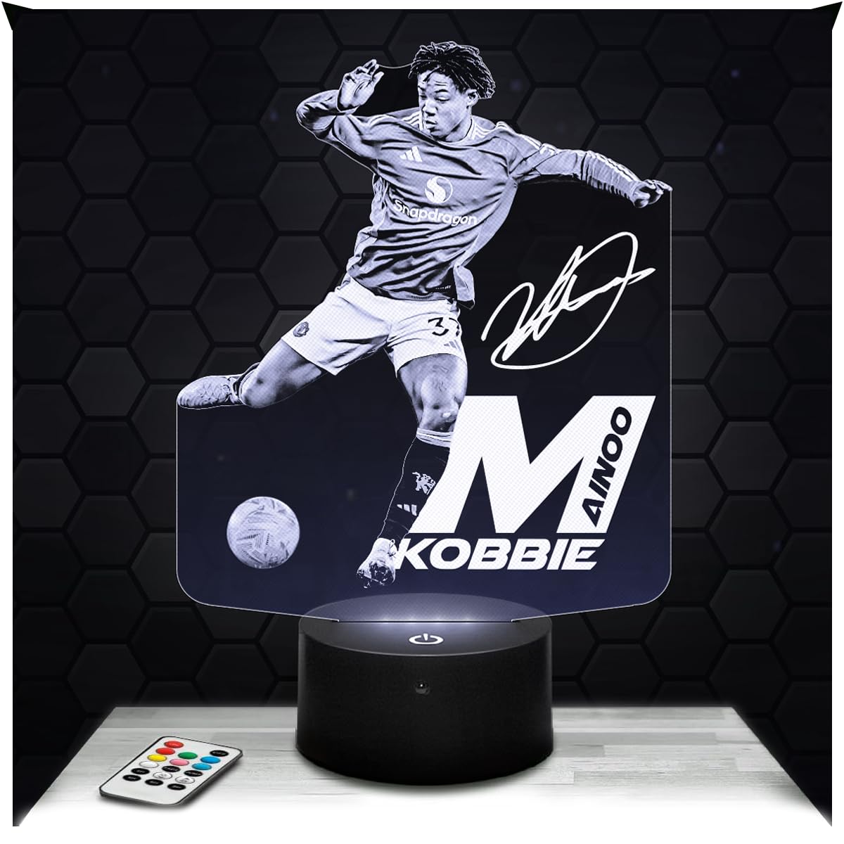 Lampephoto.fr - 3D Lamp Kobbie Mainoo Manchester International English Footballer, Touch LED Night Light Football, 3D Hologram Effect, Football Gift Idea Christmas Birthday Boy or Girl