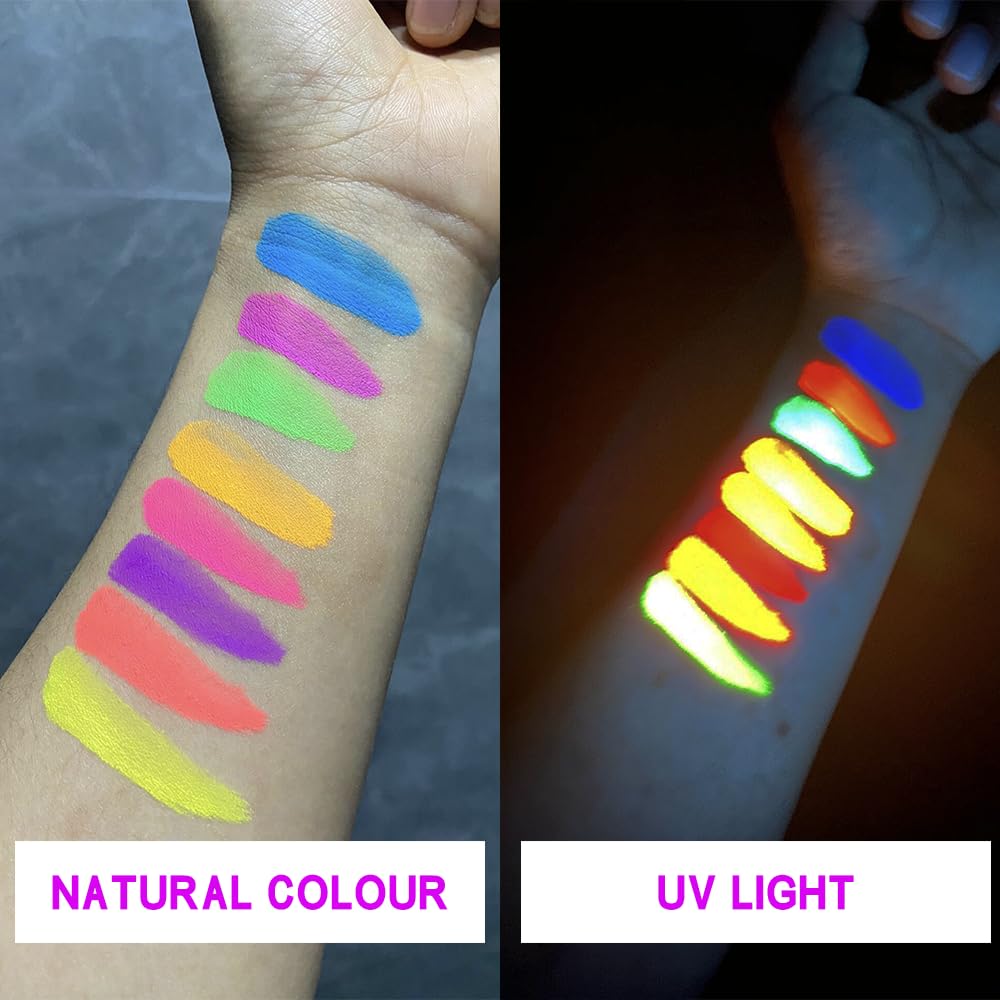 Farba fluorescencyjna UV, HISUNBEN 12 neonowych ołówków do twarzy i ciała, zmywalna, nietoksyczna farba neonowa UV, na festiwal, Mardi Gras, Halloween, do makijażu