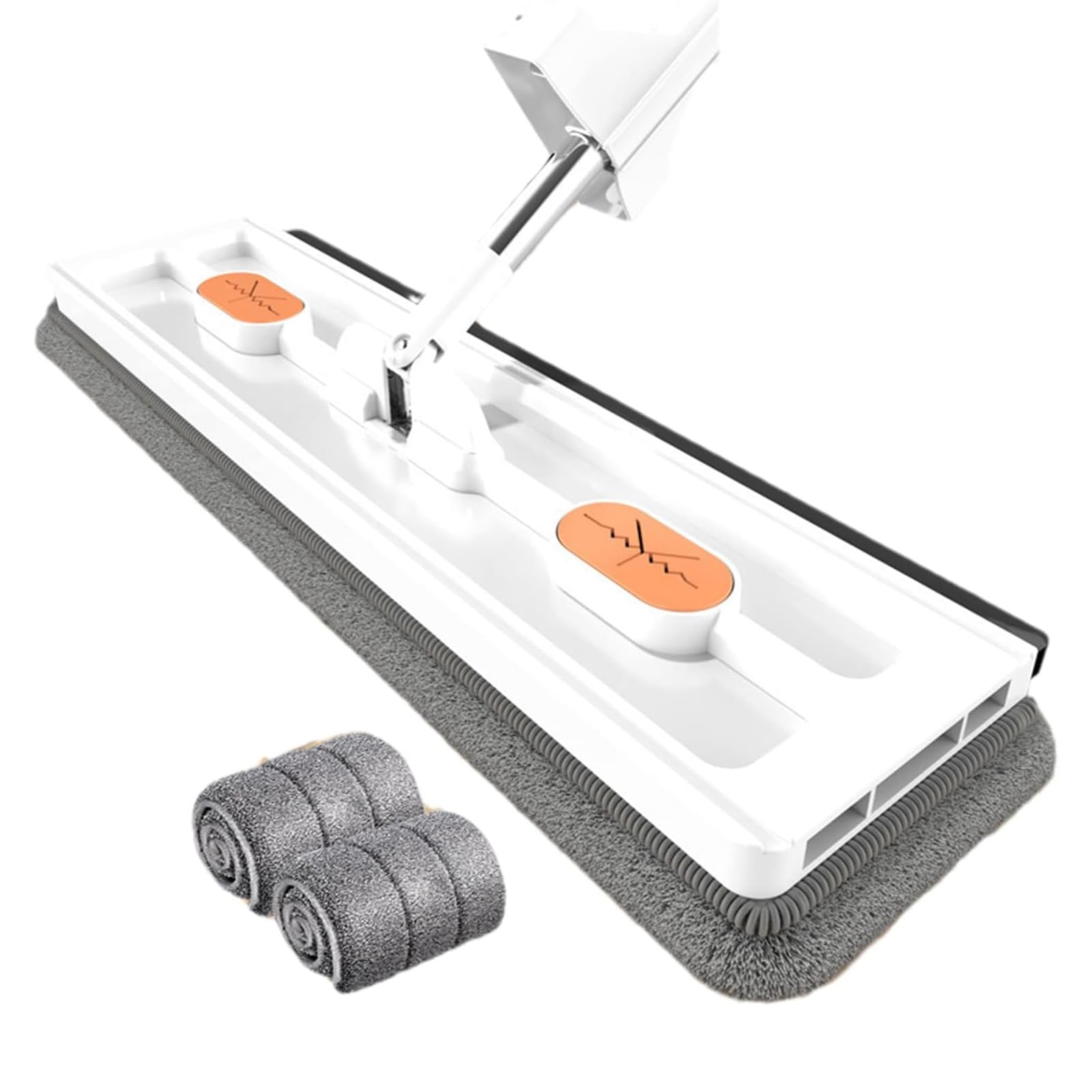 Large Flat Mop, Large Flat Mop, Microfiber Floor Mop, Self Wringing Mop with 2 Microfiber Pads, 360° Rotating Lazy Mop, Dust Mop, Stainless Steel Long Handle Mop for Cleaning All Floors (White)