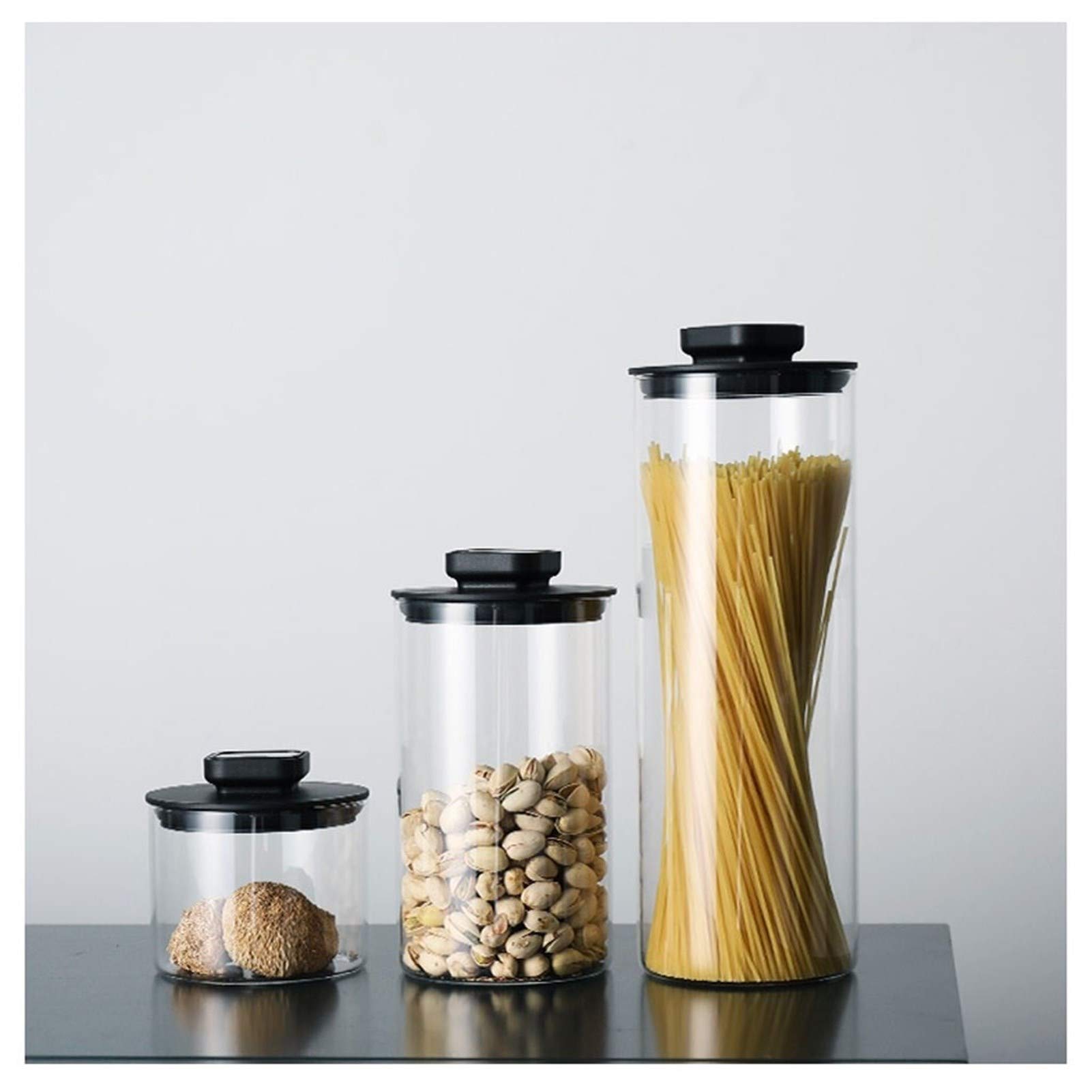 Botes para Alimentos Borrar almacenamiento de vidrio tarros, con tapas hermético, Bote estanco for la cocina, grano de café, té de hojas sueltas, galletas del caramelo jarras, un juego de 3 Botes Herm