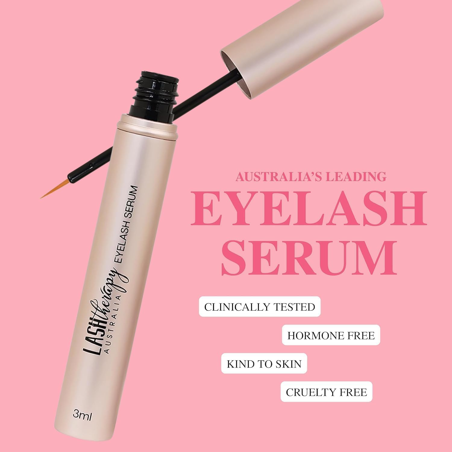 Lash Therapy Australia Siero per la crescita delle ciglia, 3 ml, siero potenziante per ciglia più piene, spesse e lunghe, infuso di peptidi, cruelty free, senza ormoni, senza prostaglandine