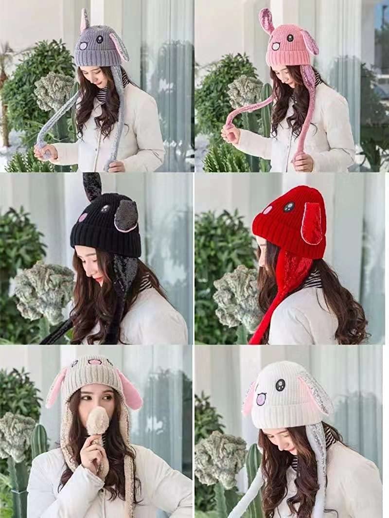 Krystle Moving Ear Cap for Girls | Winter Plush Woolen Cap With Rabbit Ears That Move (Pink) 1