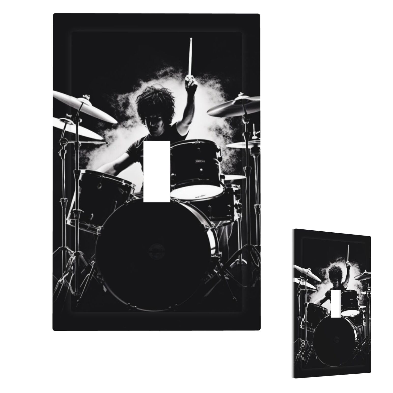 Fekiloot Single Toggle Drummer Wall Plate Cover Modern Decorative 1 Gang Light Switch Cover Unbreakable Receptacle Outlet Covers For Living Room Bedroom Home Decor