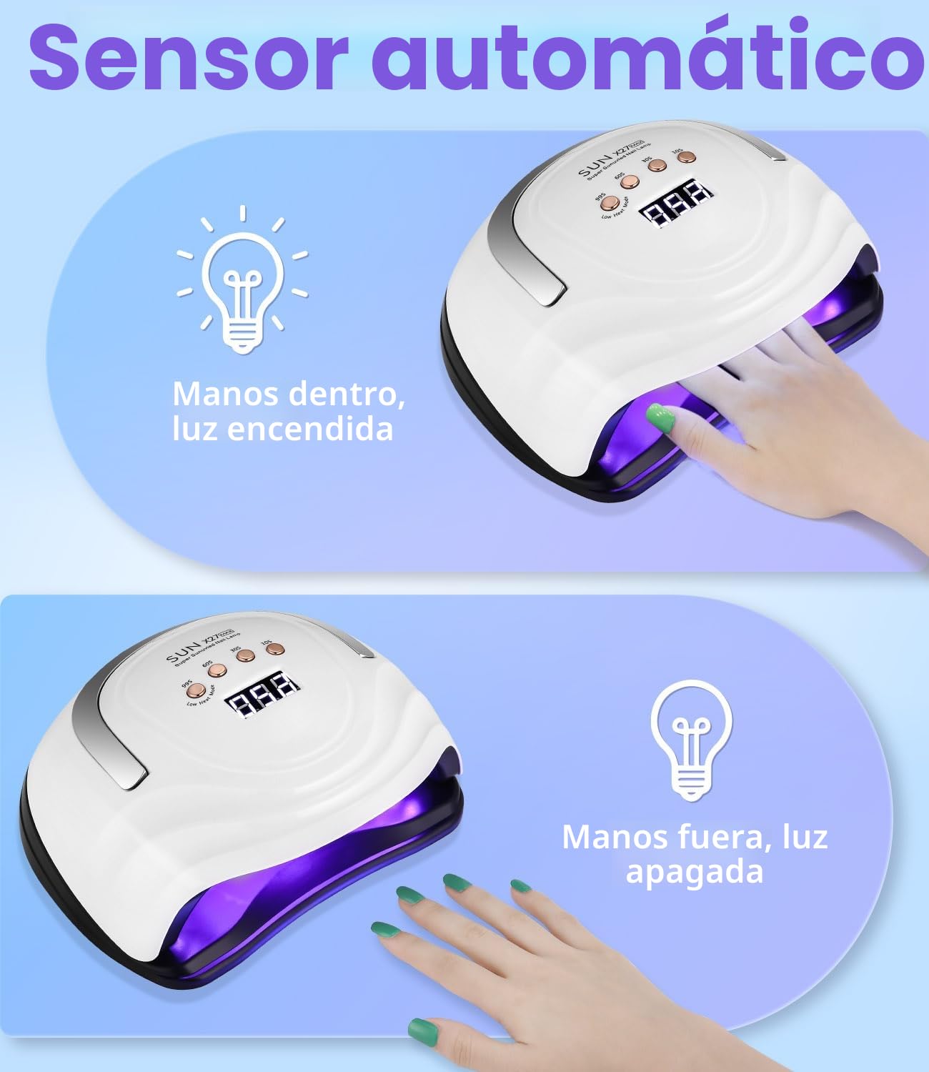 Zawaer Lámpara de Uñas UV LED, 380W Profesional Lámpara Secadora de Uñas Rápido, 81 perlas de Lámparas, Curado de Esmalte de Gel y Pantalla LCD Para Manicura/Pedicura Nail Art en el Hogar