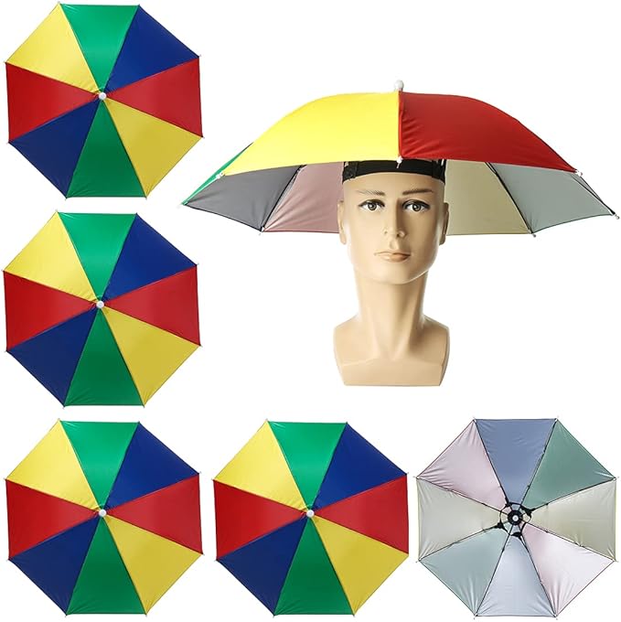 Vibury 5 Pack Umbrella Hat with Elastic Band for Adults, Thicken