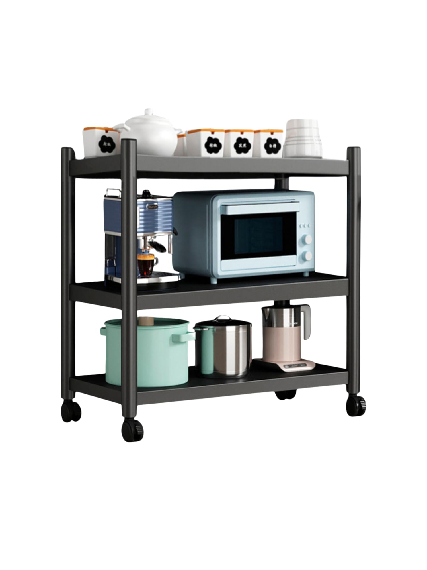 MAGIC SELECT Estantería para Almacenaje,Estante con Ruedas, Estantería de Pie,Repisa Metálica Multiusos, Mueble para Cocina, Baño, Habitación, Garaje, Salón con 3 Baldas de Almacenamiento.