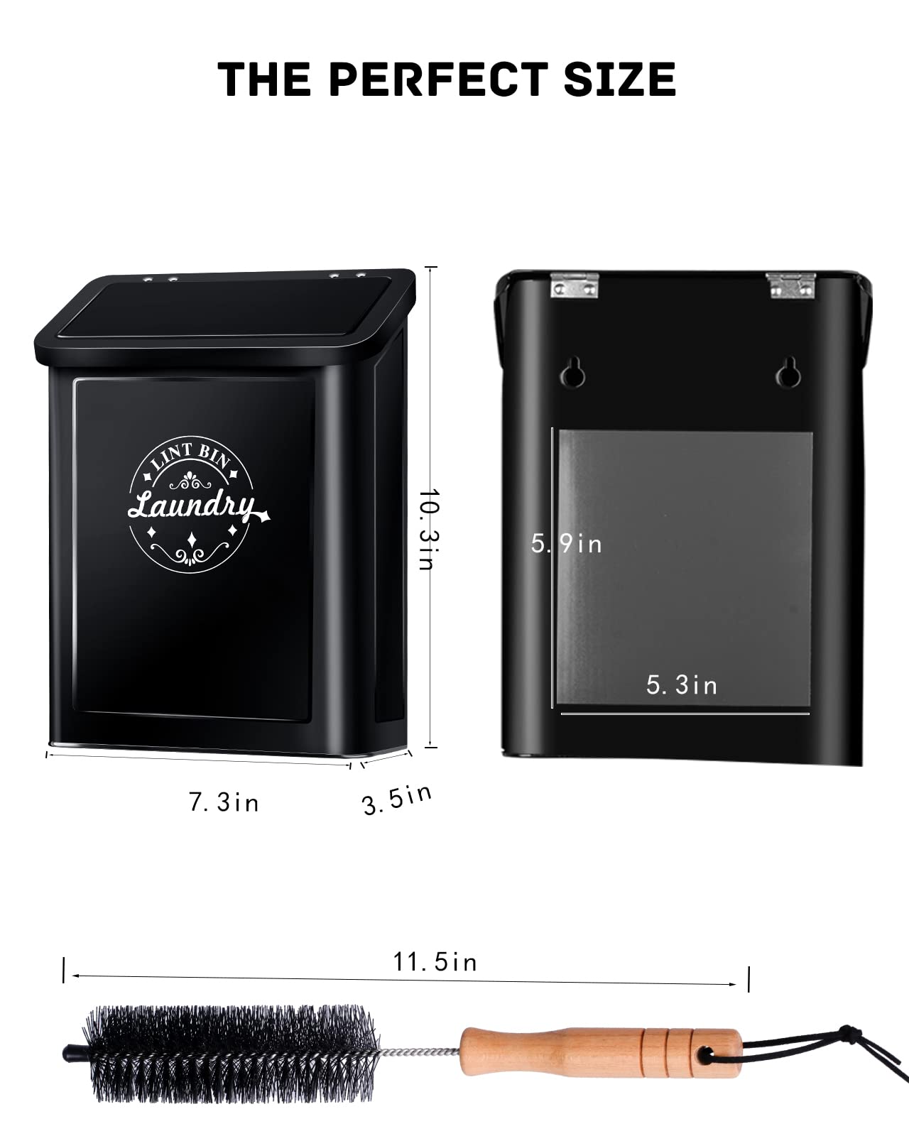 PERFNIQUE Poubelle magnétique pour buanderie avec brosse à peluches, support mural avec couvercle pour sèche-linge, style rustique et moderne, en