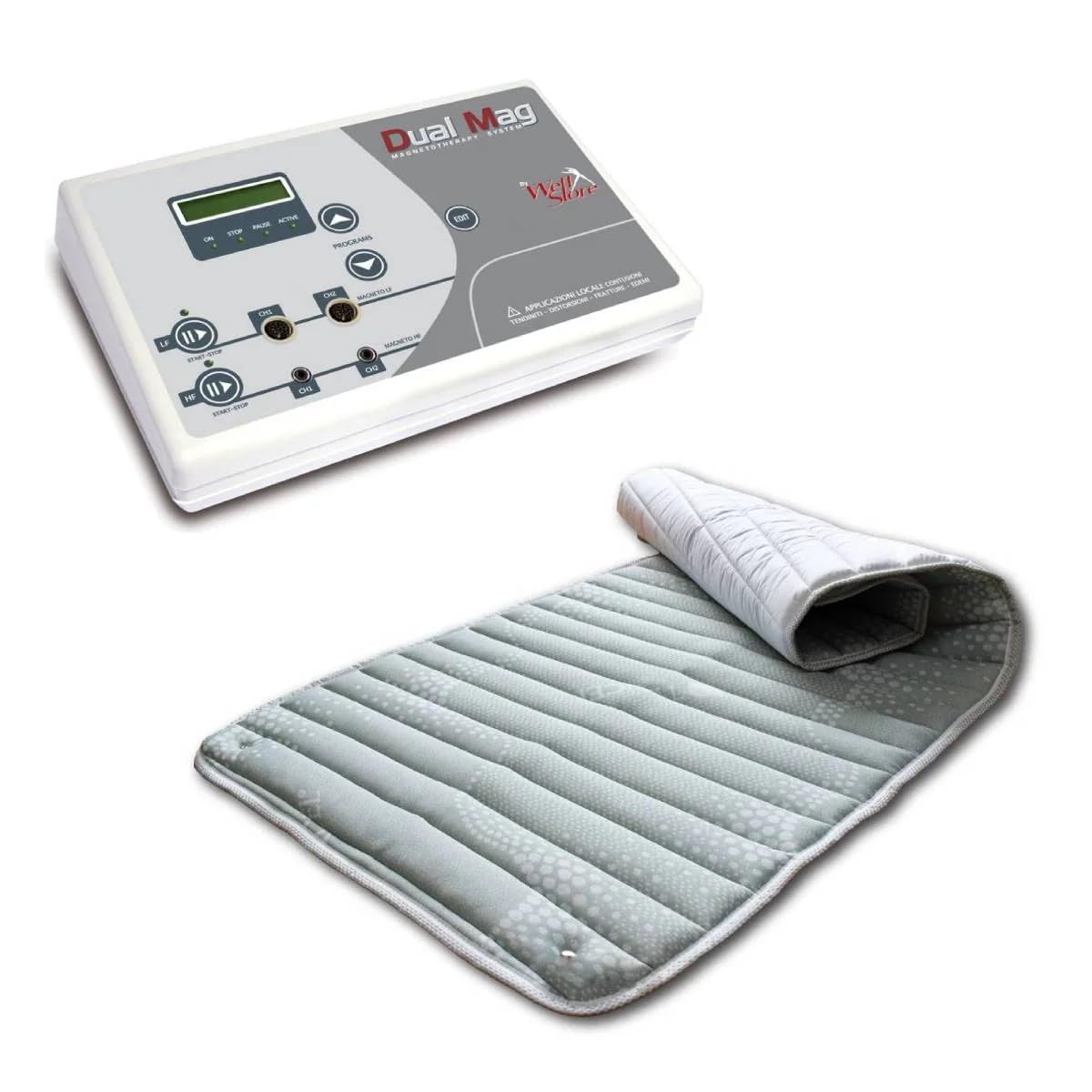Dual Mag + Kit Materassino MAF una piazza e mezzo Dispositivo per Magnetoterapia CEMP ad Alta e Bassa Frequenza, 4 Canali, 92 Programmi, Uso Professionale e Domestico
