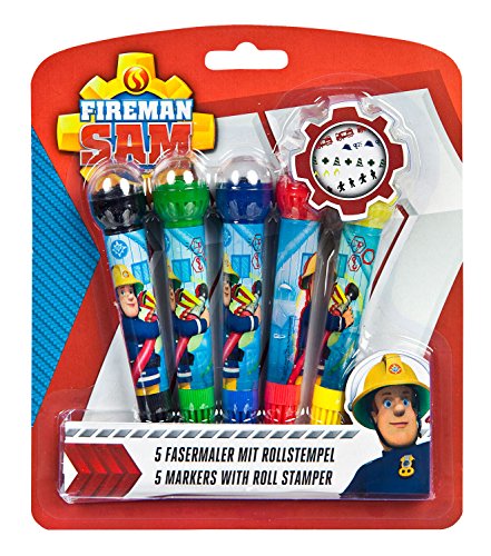 Preisvergleich Produktbild Undercover FSTU0740 - Feuerwehrmann Sam Fasermaler mit Rollstempel, 5 Stück