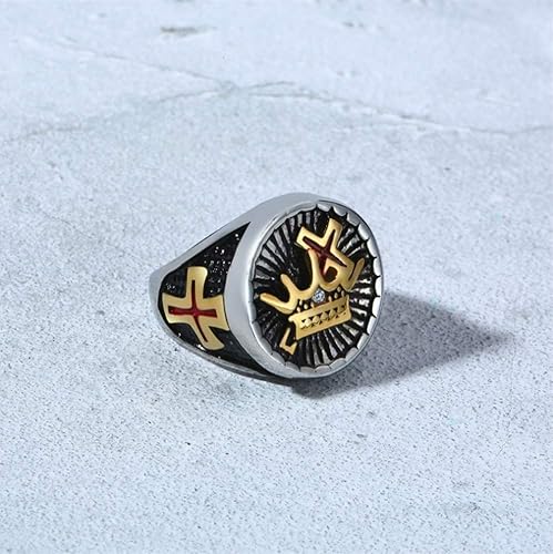 Miniatura 2 de Blowin Anillo antiguo punk de acero inoxidable para hombre, corona de caballero, cruz religiosa, gótico, anillos templarios para el día del padre