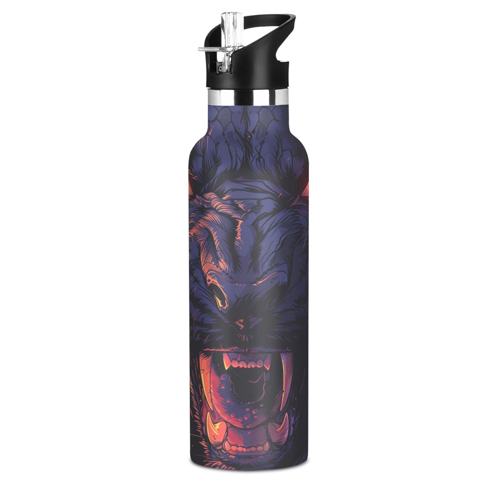 Kaaviyo Boys Pattern Dark Panther Roaring Fierce Water Bottle Stainless Steel Jug Insulated Vacuum Cup For Girls(600Ml)