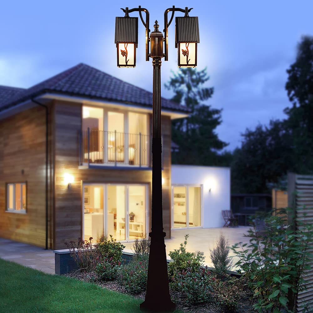 Lamp Post Lights Outdoor,Outdoor Column 2-Lights Black Aluminum Glass Road Lamps Traditional Victorian Exterior Watertight Patio Landscape Street (Height: 2M)