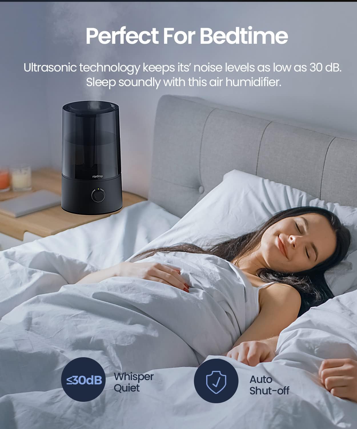 raydrop Humidificadores para dormitorio, humidificadores para el hogar y habitación grande, humidificadores de niebla fría para bebés y plantas, nivel de niebla ajustable, apagado automático, negro
