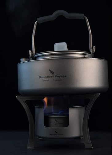 Miniatura 9 de Boundless Voyage Estufa de alcohol de titanio con cubierta contra incendios, estufa de leña al aire libre con soportes, para camping,