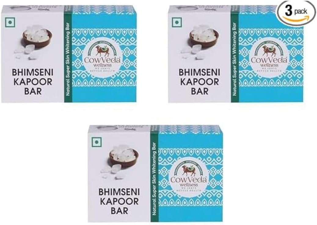 CowVeda Bhimseni Kapoor Soap | Handmade Ayurvedic Soap with Camphor, Coconut Oil & Mint | Natural, Chemical-Free, for All Skin Types Pack Of 3 (100gms each)