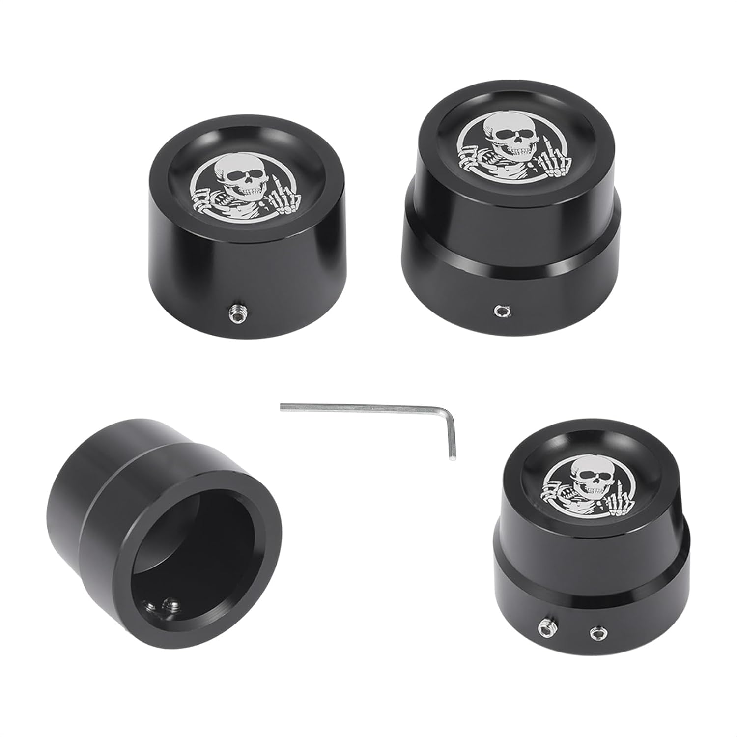 4Pcs CNC Motorcycle Axle Nut Protective Cover Set Skull Aluminum Alloy Custom Caps for Harley Davidson Touring, Dyna, Softail, Sportster XL 883 1200 V-Rod Front and Rear Wheel (Skull Style B)