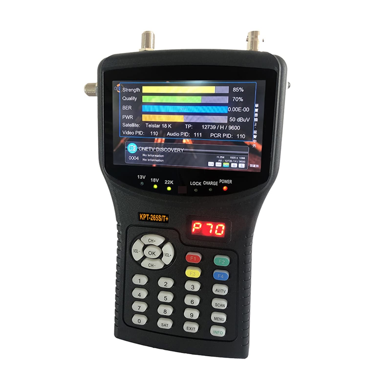 LNHHG 4.3" Handheld Combo Satellite Finder DVB-S2+T2+C Receiver 265ST+ CCTV Monitor DVB-S/S2 MP4 Hevc(H.265) AVS/AVS(265ST plus)