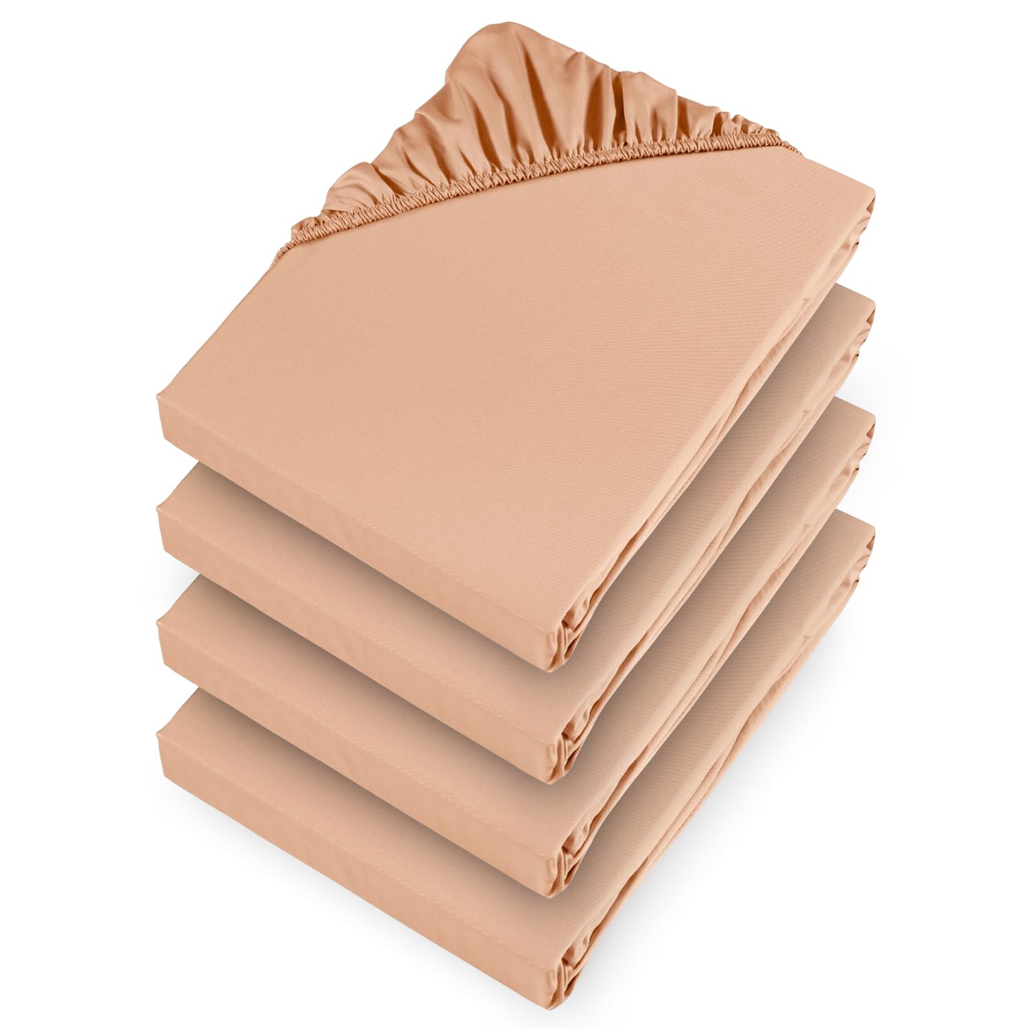 Aspire Homeware Double Fitted Sheet 4 Pack 25 Cm Deep Pocket Peach Bed Sheet - Soft & Breathable Fitted Bedsheet Brushed Microfiber Shrinkage and Fade Resistant Bottom Sheet
