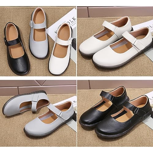 Women's Leather Mary Jane Flats with Adjustable Hook and Loop Closure Round Toe Casual Comfortable Slip On Soft Sole Ballet Flats Lightweight Mom Walking Shoes2