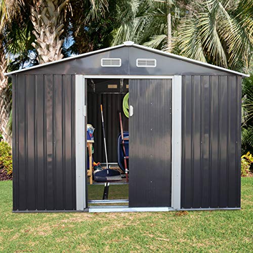 image for JAXPETY 9.1' x 10.5' Outdoor Steel Garden Storage Utility Tool Shed Ba