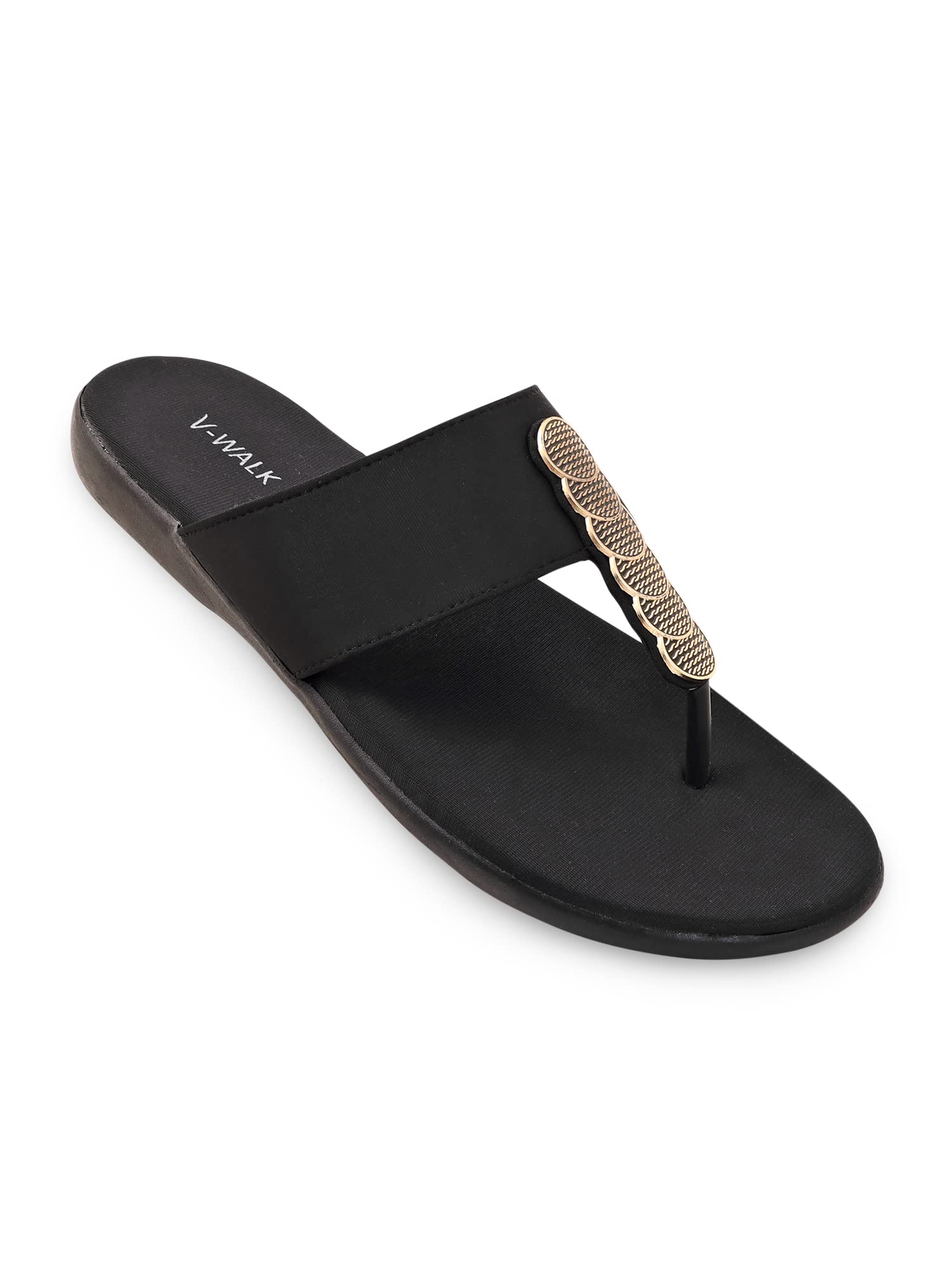 V-WALK Embellished Ethnic & Smart-Casual Slip-ons Flats | Easy-To-Wear Womens Festive Chappals | Ethnic, Office, Daily-Wear & Fashion Sandals | Black (B0D465XL8W) Amazon Price History, Amazon Price Tracker
