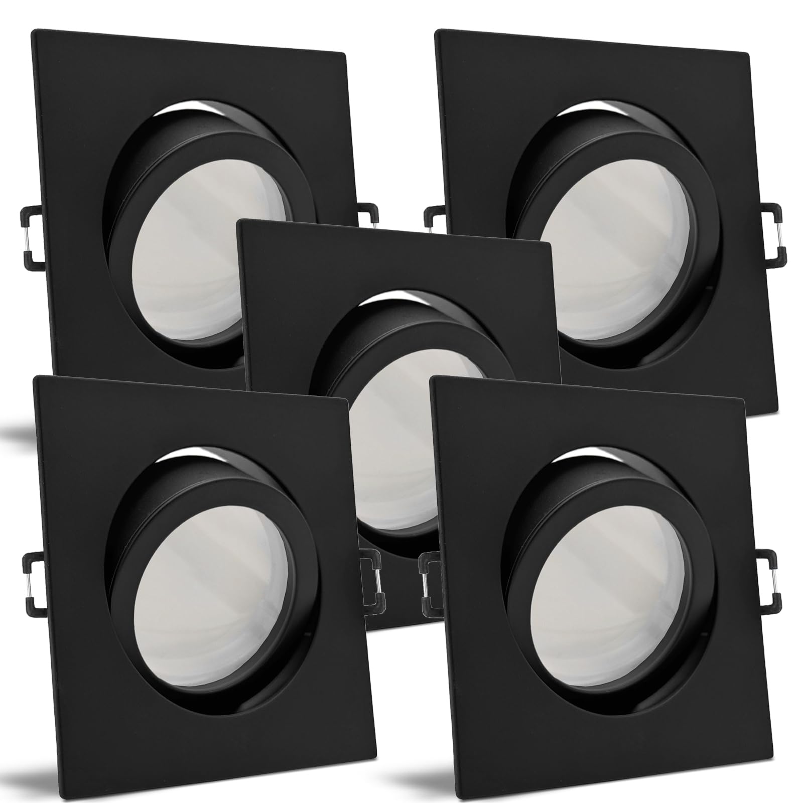 trendlights24 Carree-C LED Einbaustrahler dimmbar flach 230V Schwarz 5x Set | Flach, Einbautiefe 35 mm, Spots, 5W, Neutralweiß, 4000k, austauschbar, Decken Einbauleuchte, Schwarz, eckig, schwenkbar