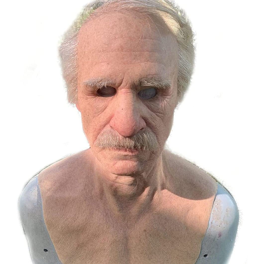 Realistic Old Man Face Mask, Latex Full Head Cosplay Mask with Wrinkle Details for Christmas and Parties
