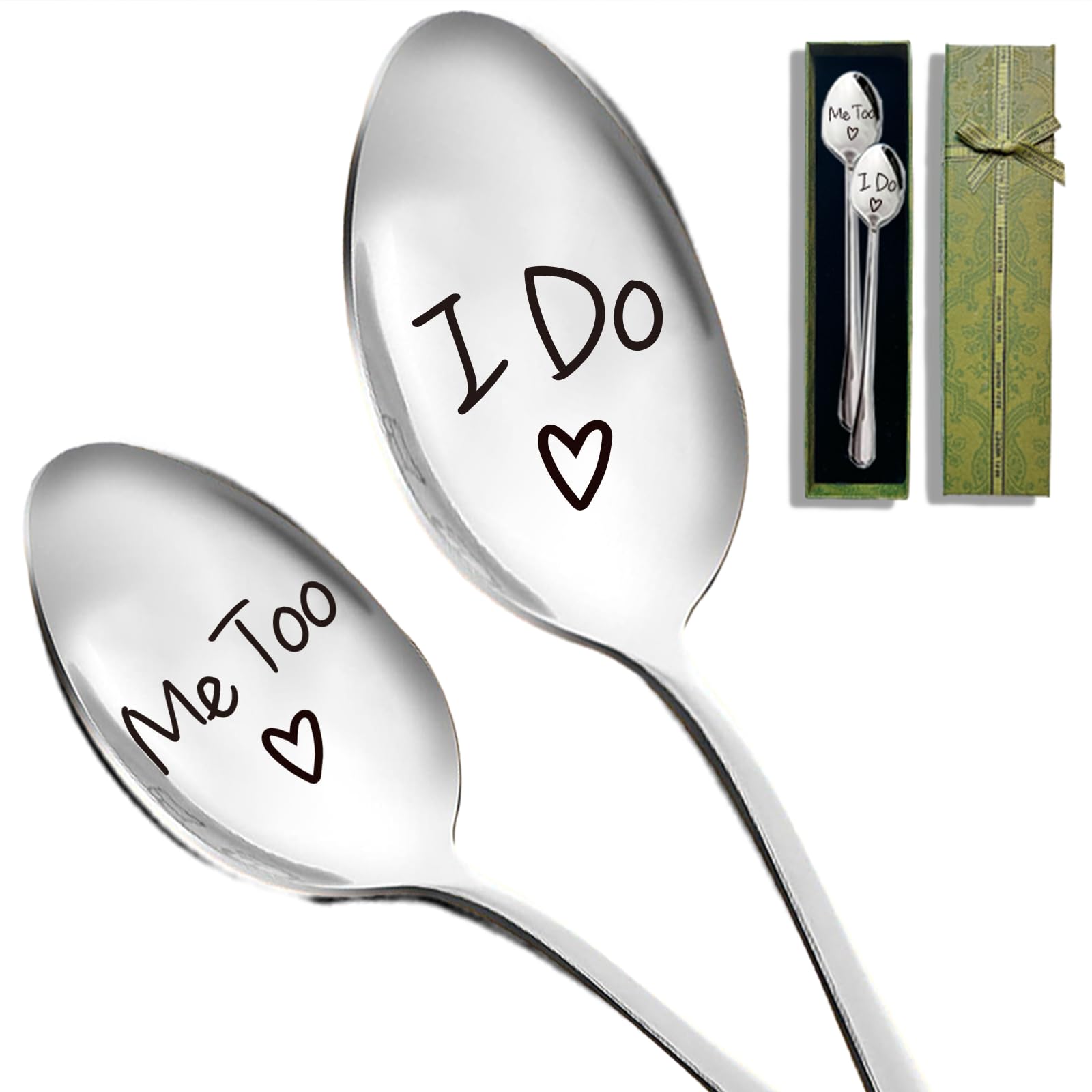 Remifala 2pc I Do Me Too Spoons Stainless Steel Spoon for Home Wedding Lover Bride Groom Couples, Engagement Marriage Christmas Spoons