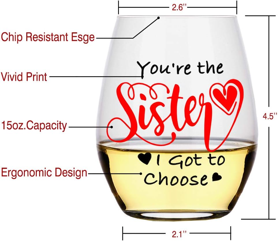 Perfectinsoy You're the Sister I Got to Choose Stemless Wine Glass, 15 Oz, Red, BPA Free, Glass, Contemporary, Reusable, Daily Use, Holiday Theme, Free, Light Weight, Durable - Image 2