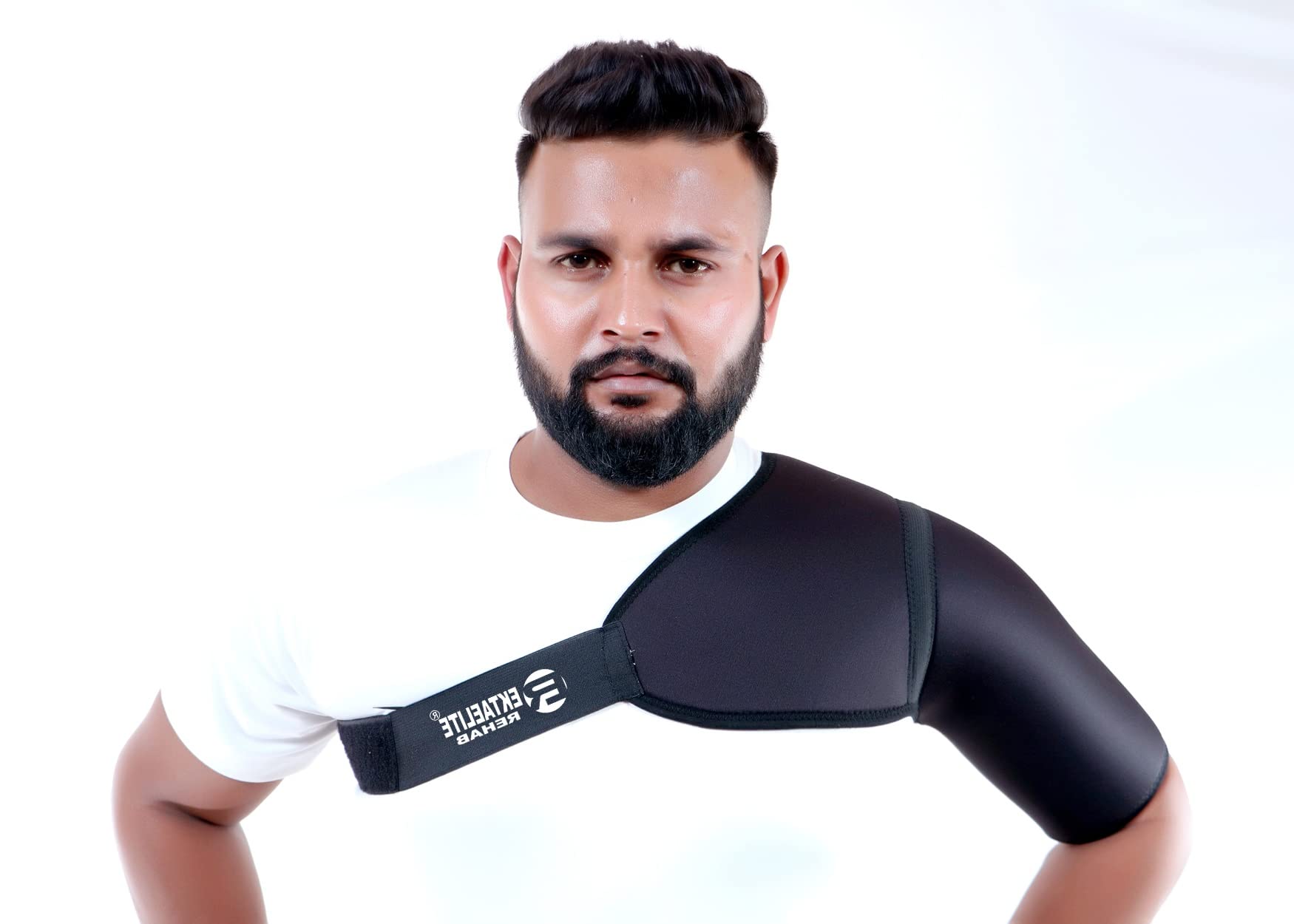 Shoulder Support Brace For men and women With Adjustable Stretch Strap Wrap Belt/Suitable To Rotator Cuff/Dislocated AC Joint/Labrum Tear/Shoulder Pain - Free Size (Left, Black)