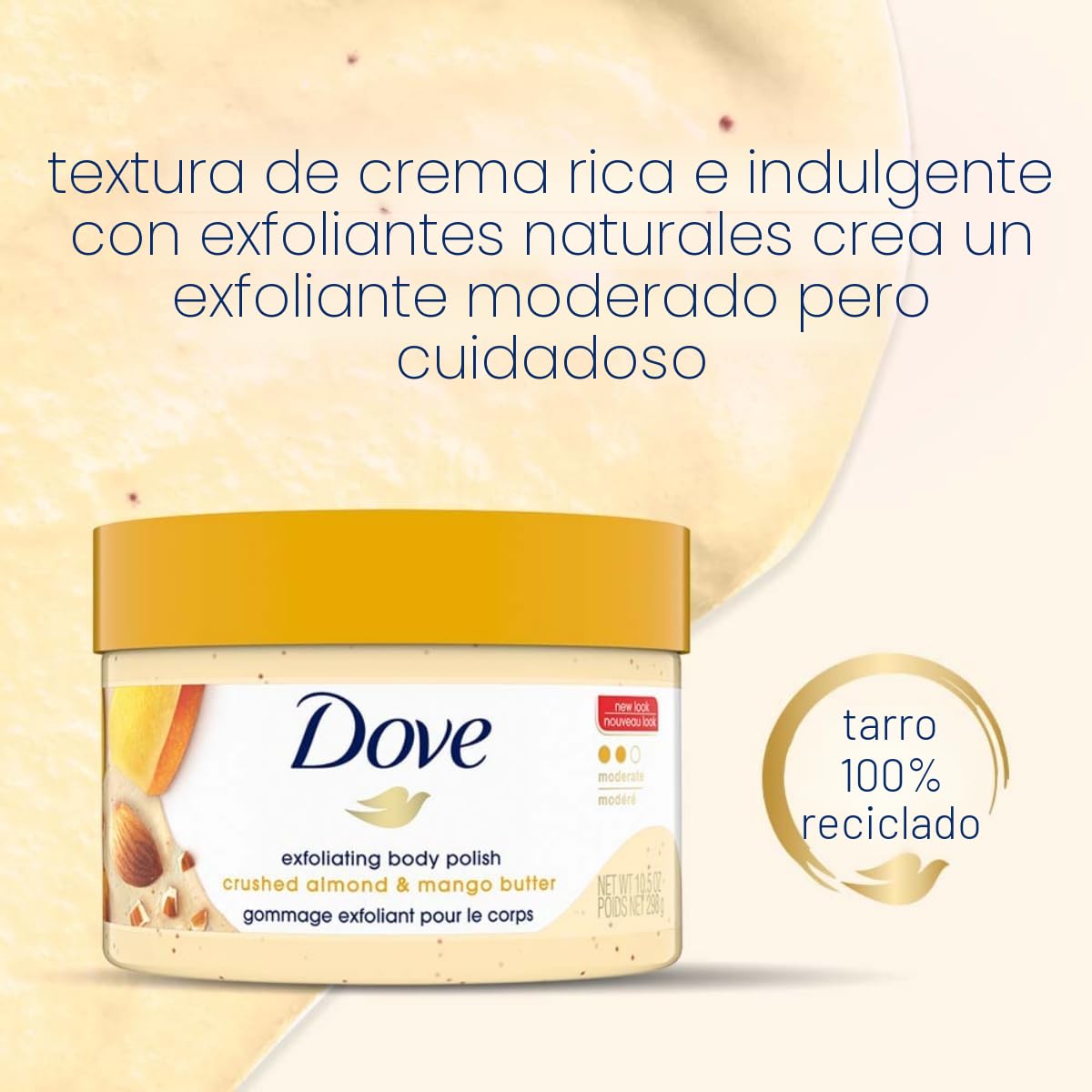 Dove Exfoliante corporal Body Polish piel seca almendras molidas mantequilla de mango exfolia hidrata aroma