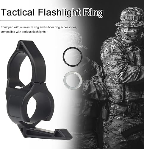 Miniatura 3 de Soporte de anillo de linterna táctica de 1 pulgada con clip de bolsillo para Airsoft Paintball Caza Gear Accesorios (negro)