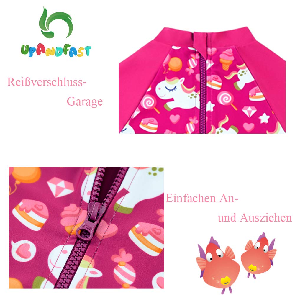 upandfast UPF50 + Sonnenschutz Langärmlige, schnell trocknende Badebekleidung für Baby(Rosarot,9-12 Monate)