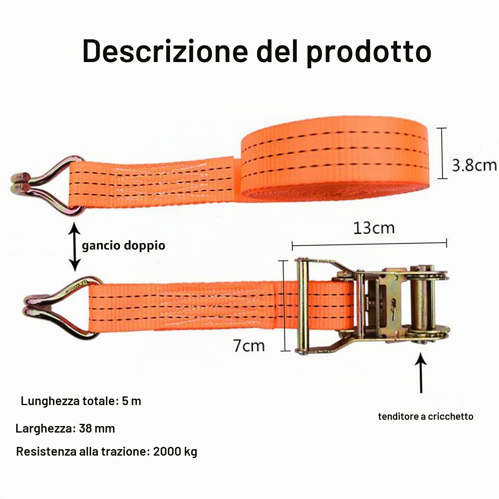 Cinghie a Cricchetto - 2 x2000 kg 5 m Cinghia con Cricchetto Cinghie di Fissaggio Cinghie Moto Elastiche Cinghie Fissaggio Moto per il Trasporto di Mercie Funzioni Fisse