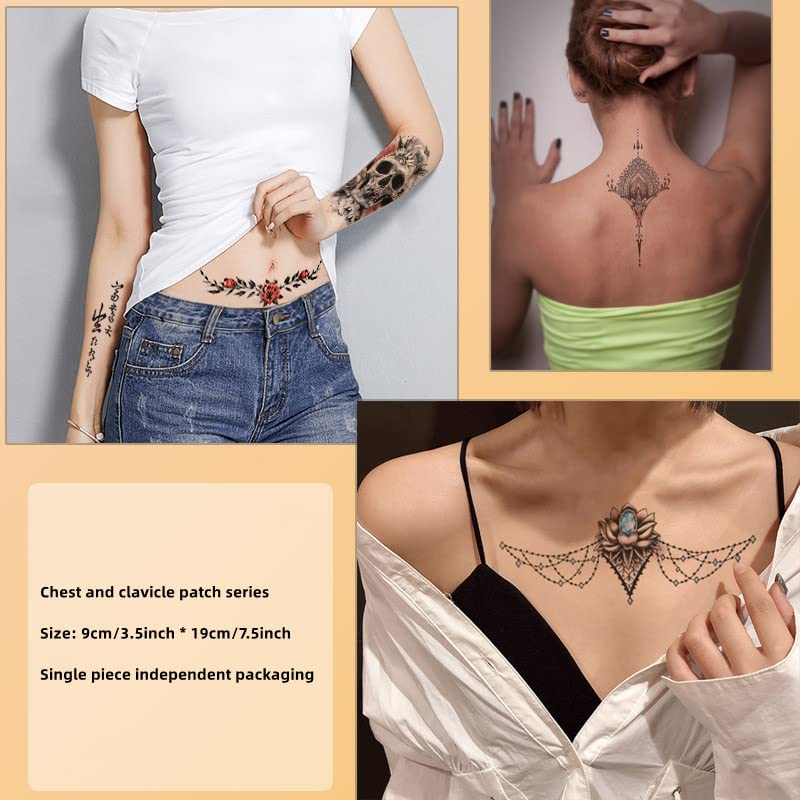 Miniatura 5 de Calcomanías de tatuajes temporales sexys de 7.5 pulgadas, cintura abdominal, impermeables, para mujer, tatuajes de fiesta ideales para mujeres,