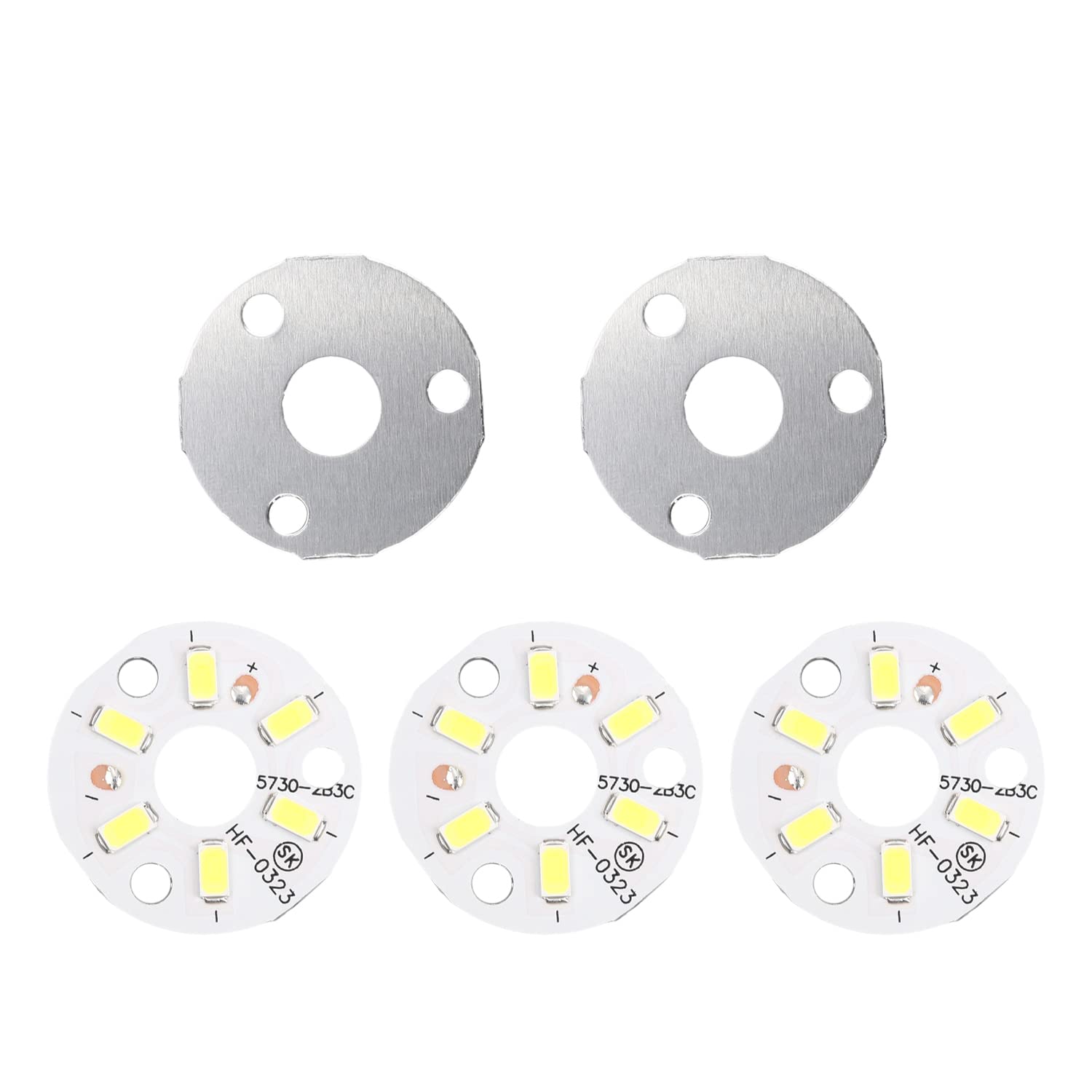 Bettomshin 5Pcs LED Chip Module Circuit 3W Aluminium Pure White 6500K High Power 300mA for Floodlight Lamp 1.26inch Dia
