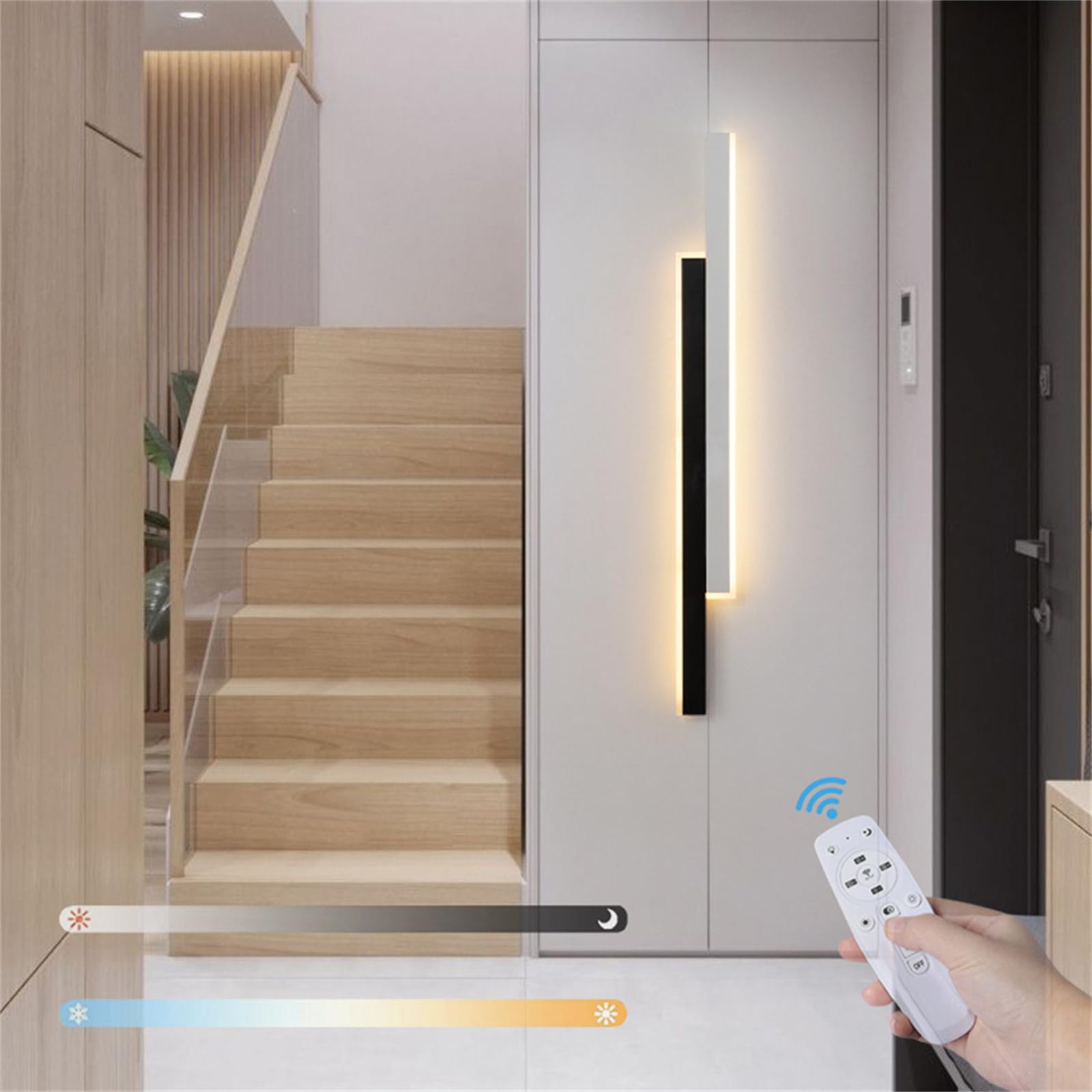 LED Dimmable Wall Lights with Remote Control Indoor Wall Lampe Black White Parallel Wall Sconce Modern Acrylic Aluminium Wall Lighting Fixture Bedroom Living Room Adjustable Temperature (100cm)