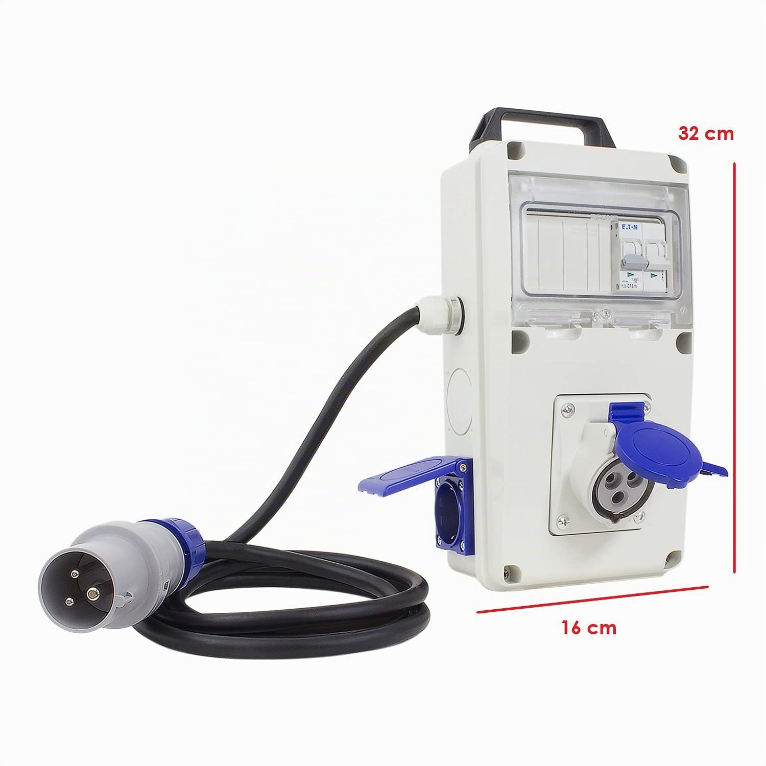 POLY POOL PP0729 Cuadro Eléctrico de Distribuición IEC309 230V Cuadro Eléctrico Externo 2 Tomas Civiles 1 Toma CEE + Enchufe CEE 16A 2P Cuadro Eléctrico con Interruptor Magnetotérmico Cable 2m