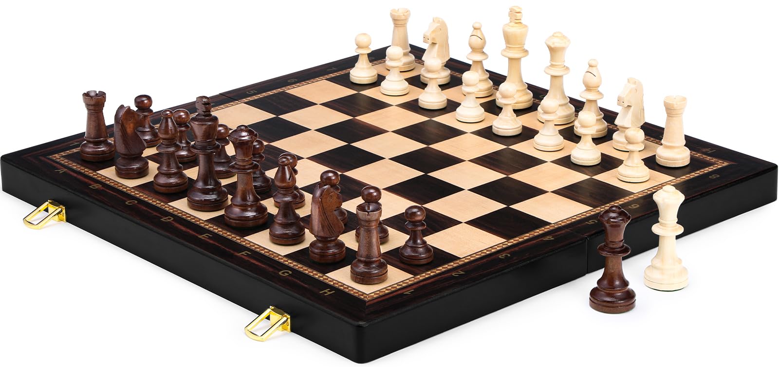 Peradix 48 x 48 CM Grande Gioco di Scacchi in Legno - Scacchiera Pieghevole in Legno di Alta Qualità con 34 Grandi e Pesanti Pezzi di Scacchi - Scacchi per Adulti e Bambini (48×48 cm, Nero)