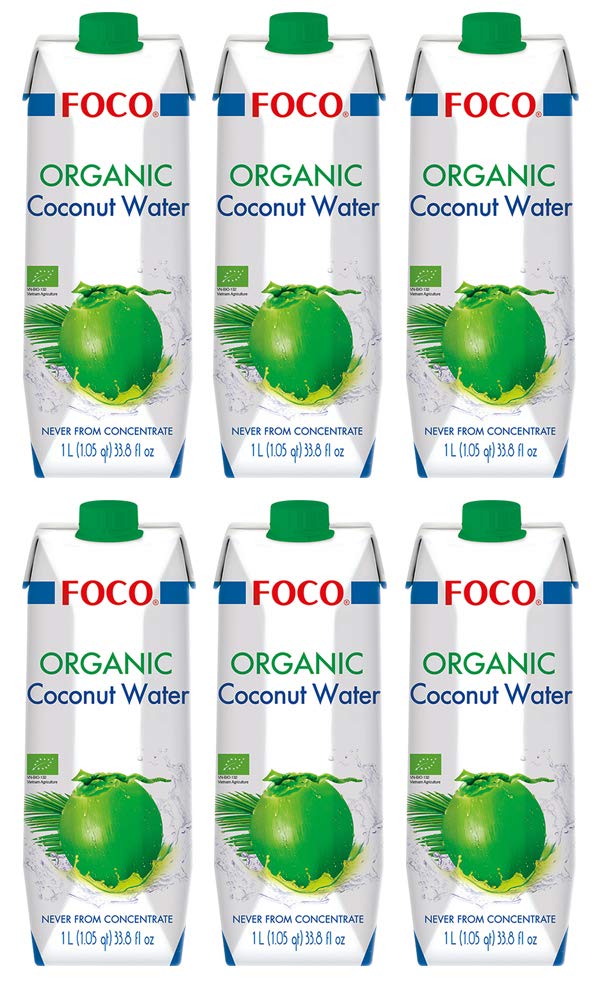 Foco Eau de coco Bio Foco, pure, boisson exotique à la mode, rafraîchissante pour apaiser la soif, boisson sportive, faible en calories, 100 % végétalienne 1070 g - Pack de 6