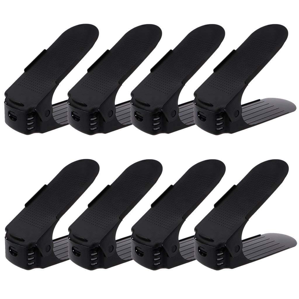 Set of 8 Pcs Black Shoe Slots Organizer Display Rack Space Saver Shoe Rack Holder, 3 Step Adjustable Shoes Space Saving Storage Holder