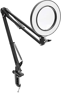 LED 5X Magnifying Lamp with Clamp, USB Dimmable Desk Magnifier Light, Adjustable Brightness and Color Temperature - Flexible Gooseneck, Ideal for Reading, Embroidery, Craft, and