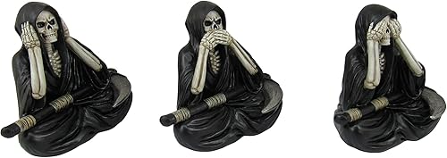Miniatura 2 de DWK See No Evil Speak No Evil Hear No Evil Grim Reaper Figuras decorativas | Decoración de estante gótico de 3 piezas | Figura de la parca y