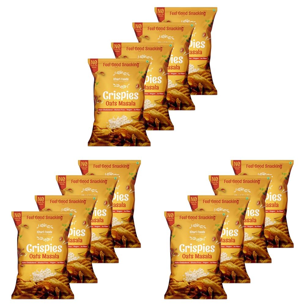 Khari Foods Oats Crispies, Masala Flavoured Chips, No Palm Oil, No Maida, Oats Goodness, Fibre Rich, Zero Cholestrol, Gluten Free Vegan Snacks (50g x 4 Combo) (Pack of 3)-image-19