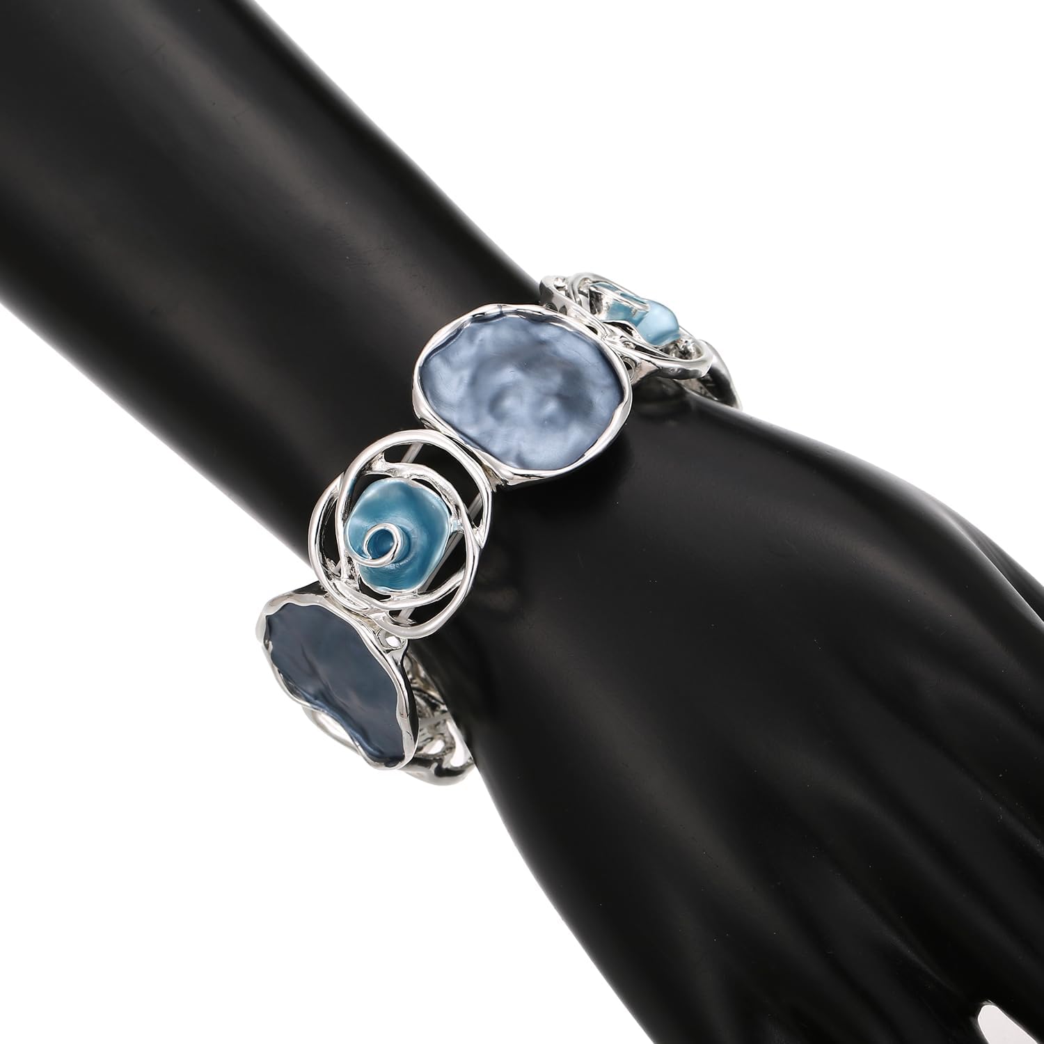 LUREME Rose Flower Bracelet for Women - Colorful Gold Enamel Stretch Bracelet, Adjustable Elastic Metal Bangle, Boho Chic Jewelry (bl003604) - Image 3