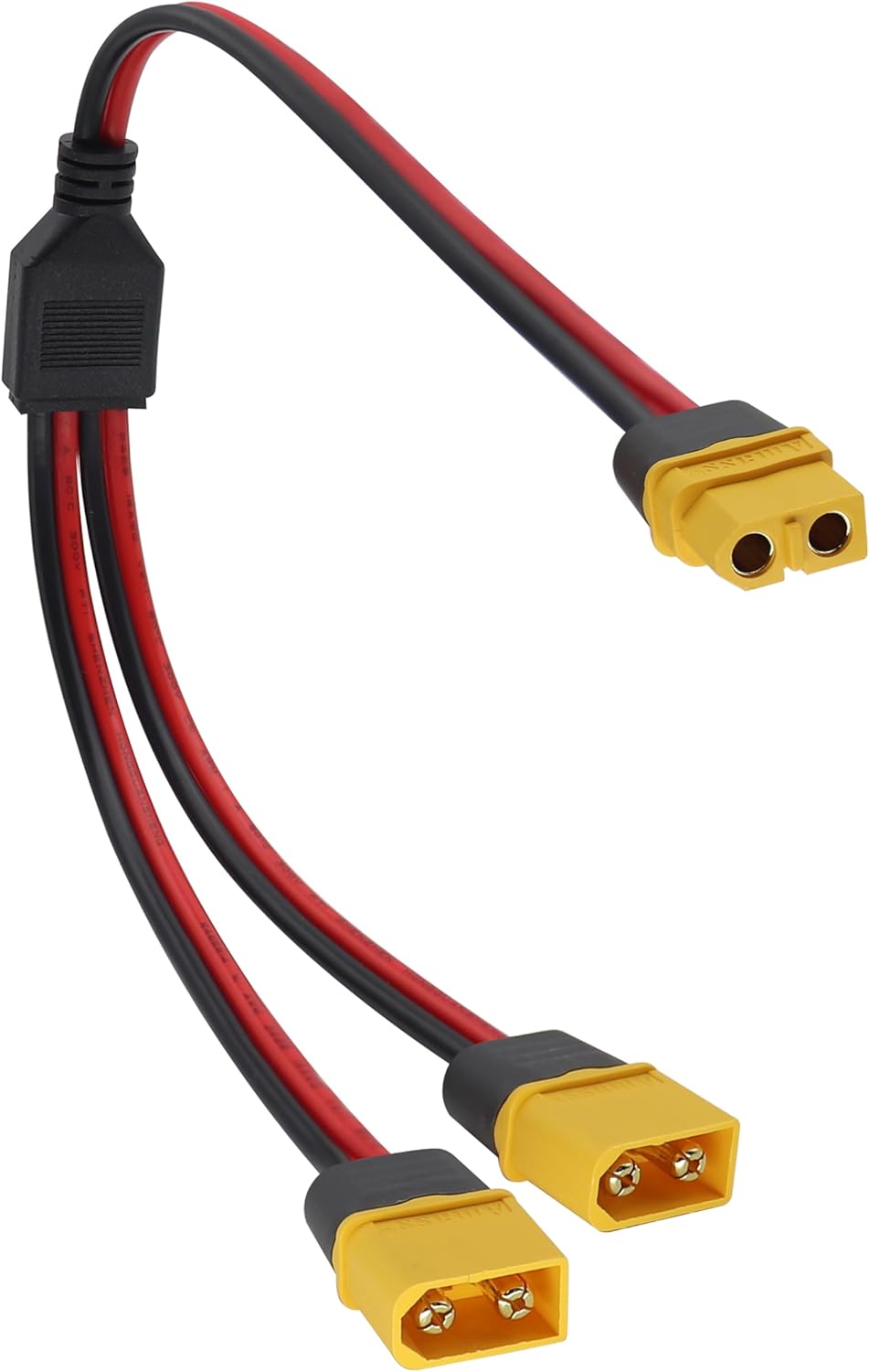 XT60 Y Splitter Cable, 1 Feminine to 2 Male Connector Adapter, 14AWG XT60 Extension Cable for Photo voltaic Panel, Photo voltaic Generator, Transportable Energy Station, Drone, RV, Ship And so on (37cm/1F to 2M)
